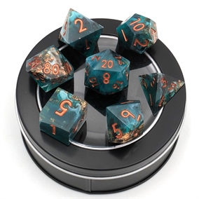 Sharp Edge Resin Dice Set - Emerald Cloudy Swirl Gold Leaf - Epic Dwarf Dice